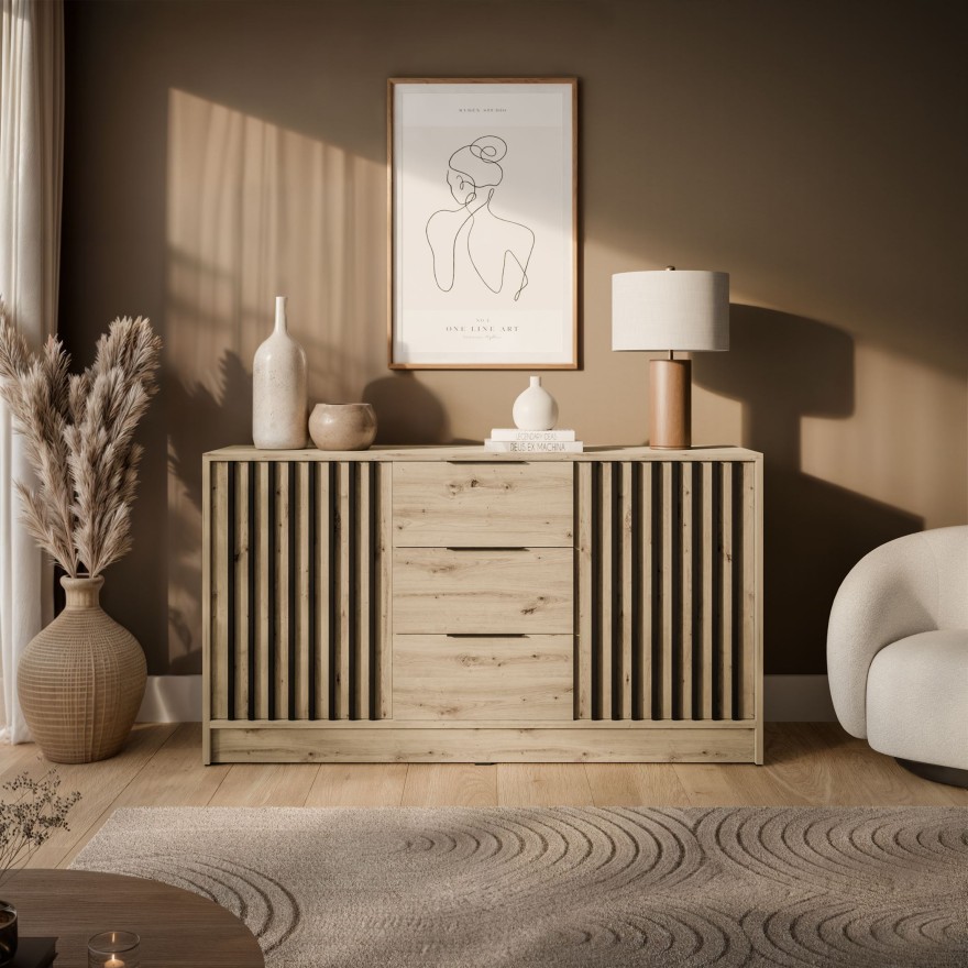 Zweiturige Kommode NELA mit Lamellen