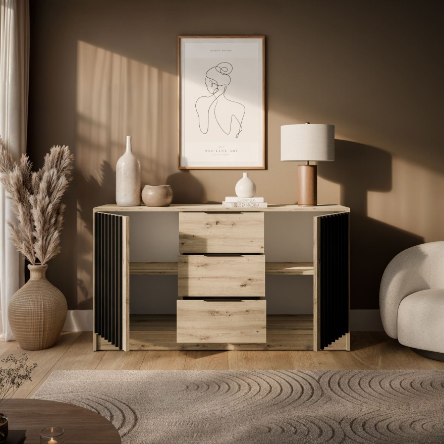 Zweiturige Kommode NELA mit Lamellen