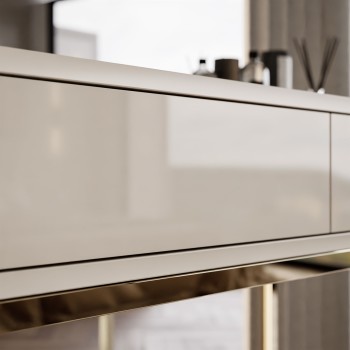 Konsole BLANCO GLAMOUR Kaschmir auf goldenem verchromtem Gestell