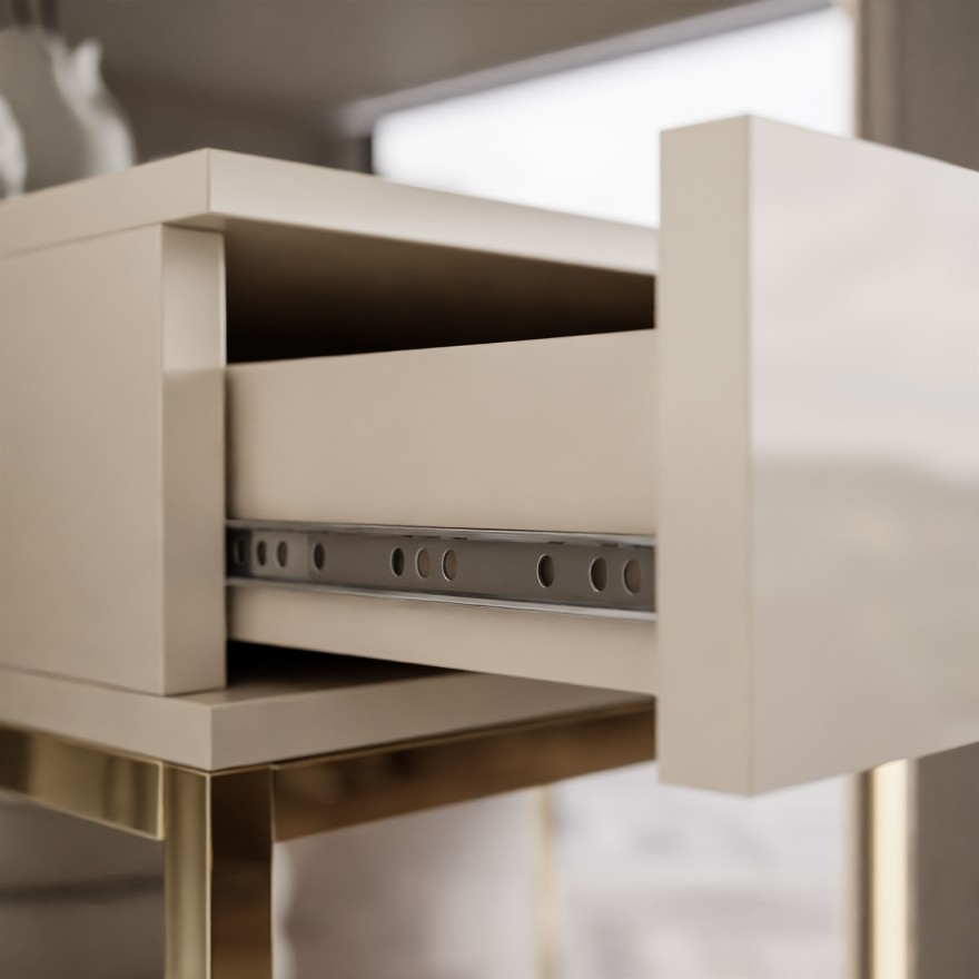 Konsole BLANCO GLAMOUR Kaschmir auf goldenem verchromtem Gestell