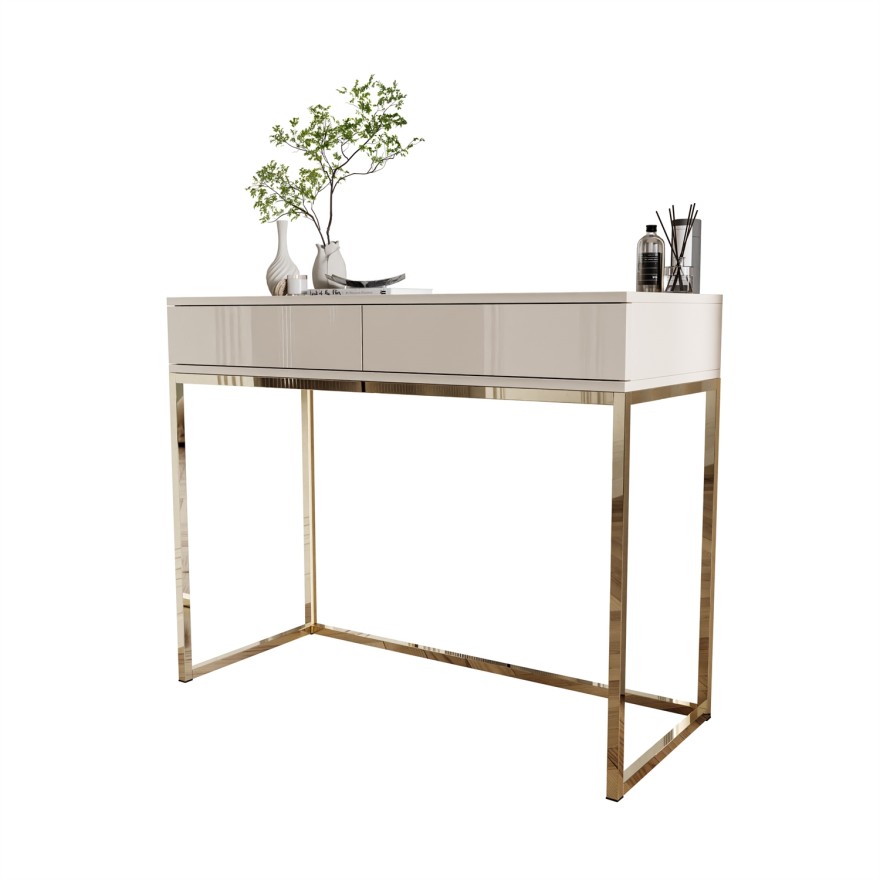 Konsole BLANCO GLAMOUR Kaschmir auf goldenem verchromtem Gestell