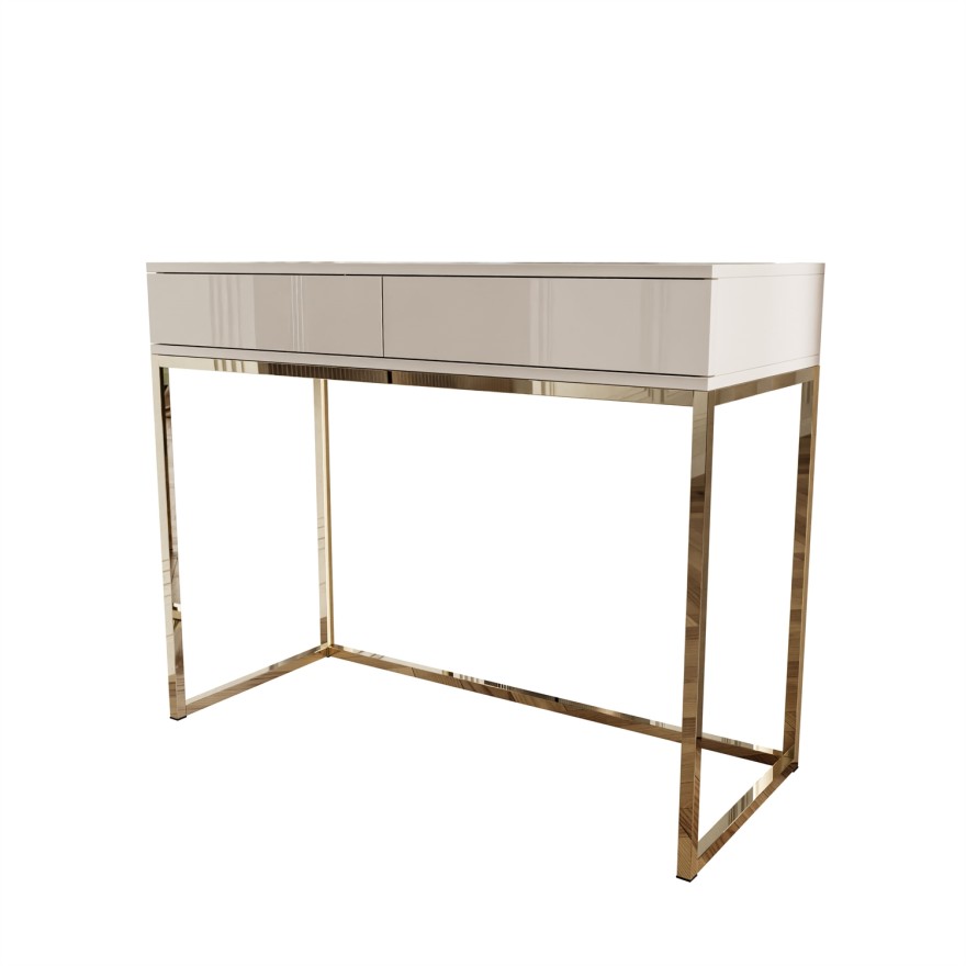 Konsole BLANCO GLAMOUR Kaschmir auf goldenem verchromtem Gestell