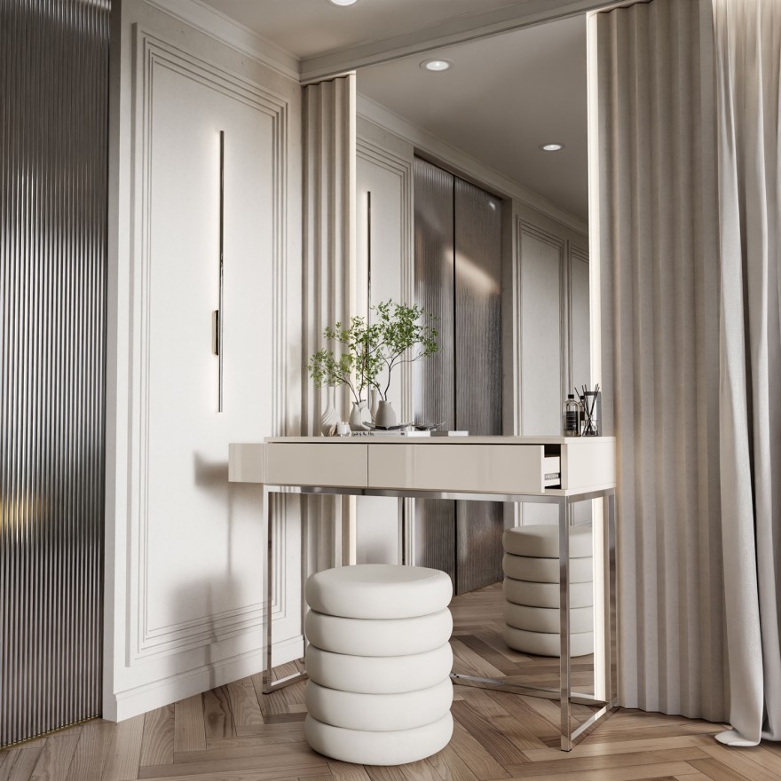 BLANCO GLAMOUR Konsole in Kaschmir auf verchromtem Gestell