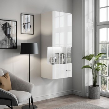 Stand und Hänge Vitrine VANCOUVER W9.029 weiß Hochglanz mit LED