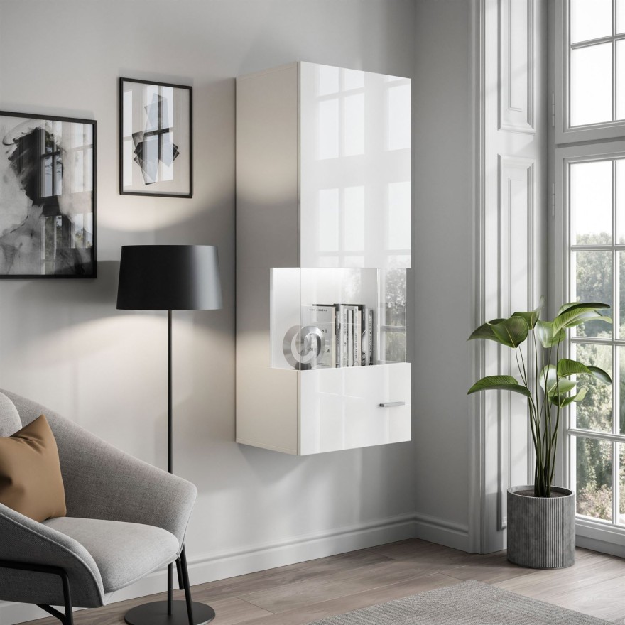 Stand und Hänge Vitrine VANCOUVER W9.029 weiß Hochglanz mit LED