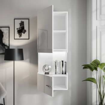 Stand und Hänge Vitrine VANCOUVER W9.029 weiß Hochglanz mit LED