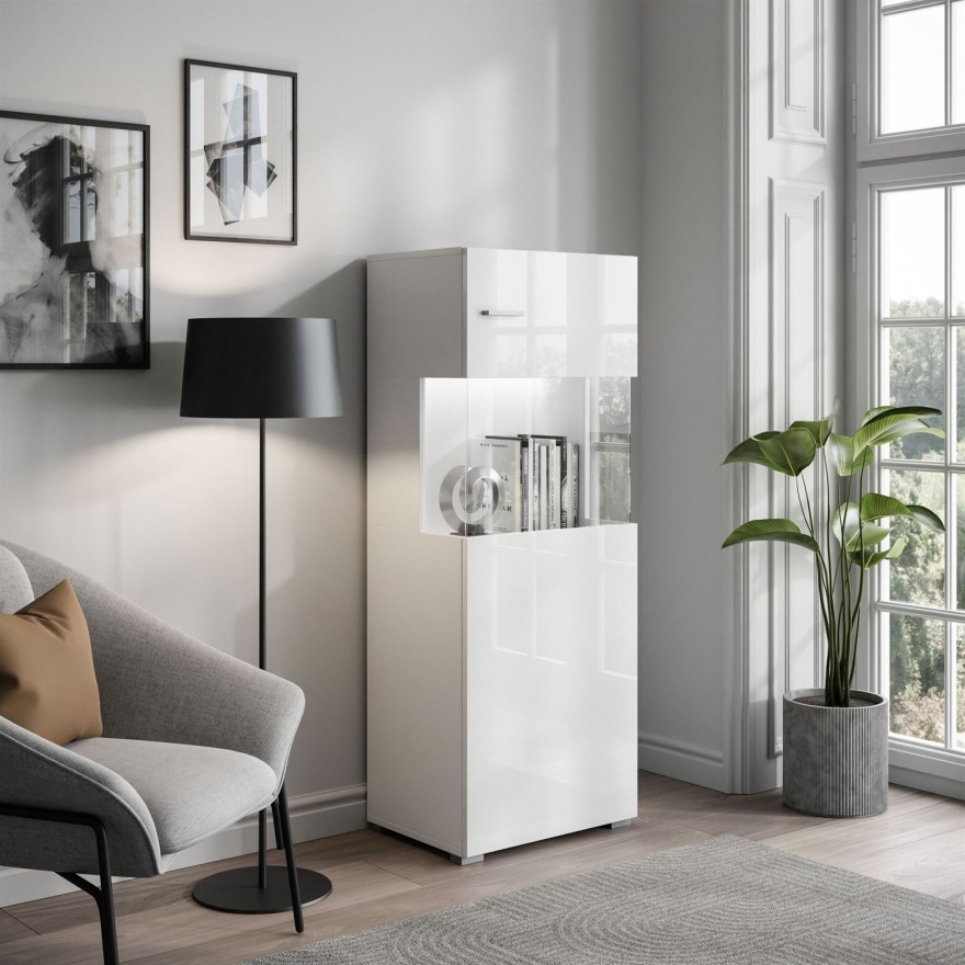 Stand und Hänge Vitrine VANCOUVER W9.029 weiß Hochglanz mit LED