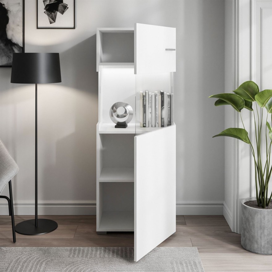 Stand und Hänge Vitrine VANCOUVER W9.029 weiß Hochglanz mit LED