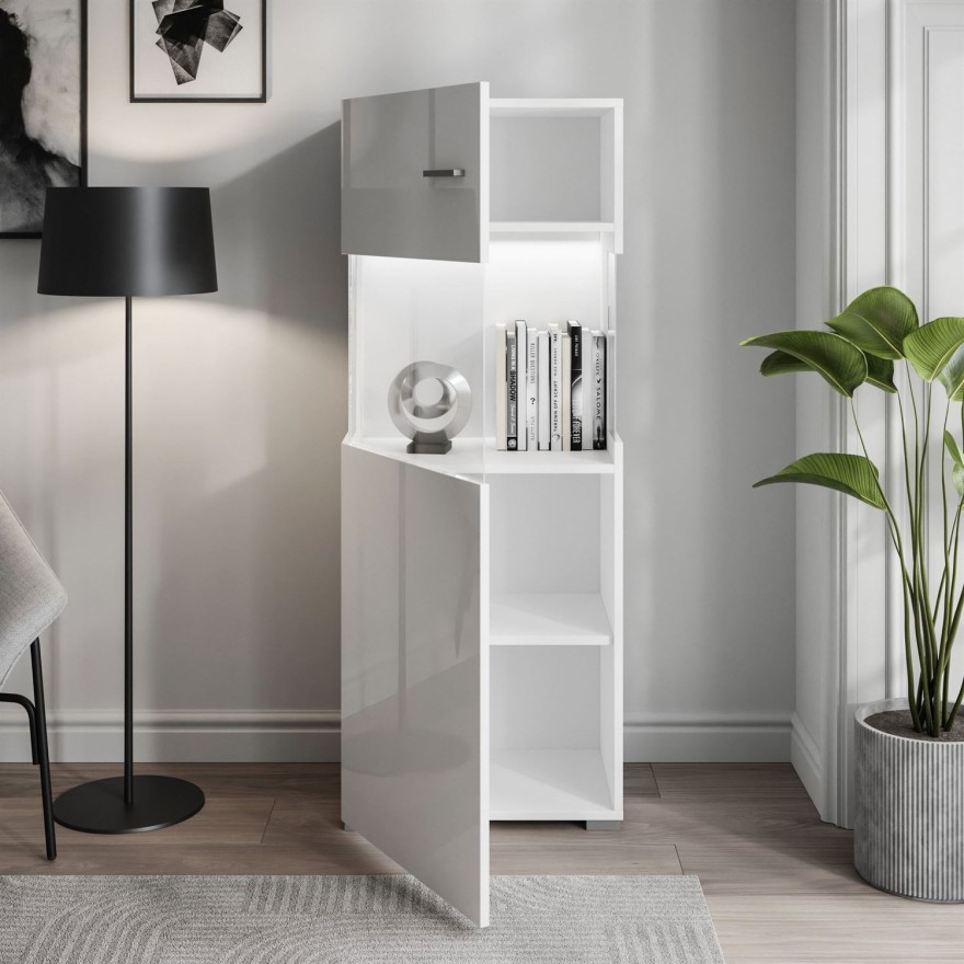 Stand und Hänge Vitrine VANCOUVER W9.029 weiß Hochglanz mit LED