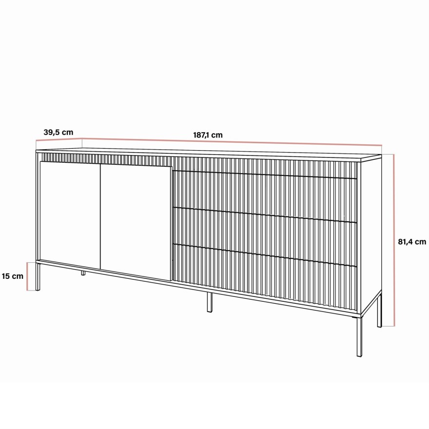 Zweitürige Kommode YASUMI 187 2D3S mit Schubladen