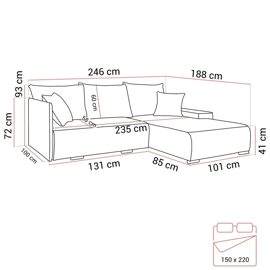 Ecksofa LAVIO L mit Schlaffunktion und Bettzeugkasten