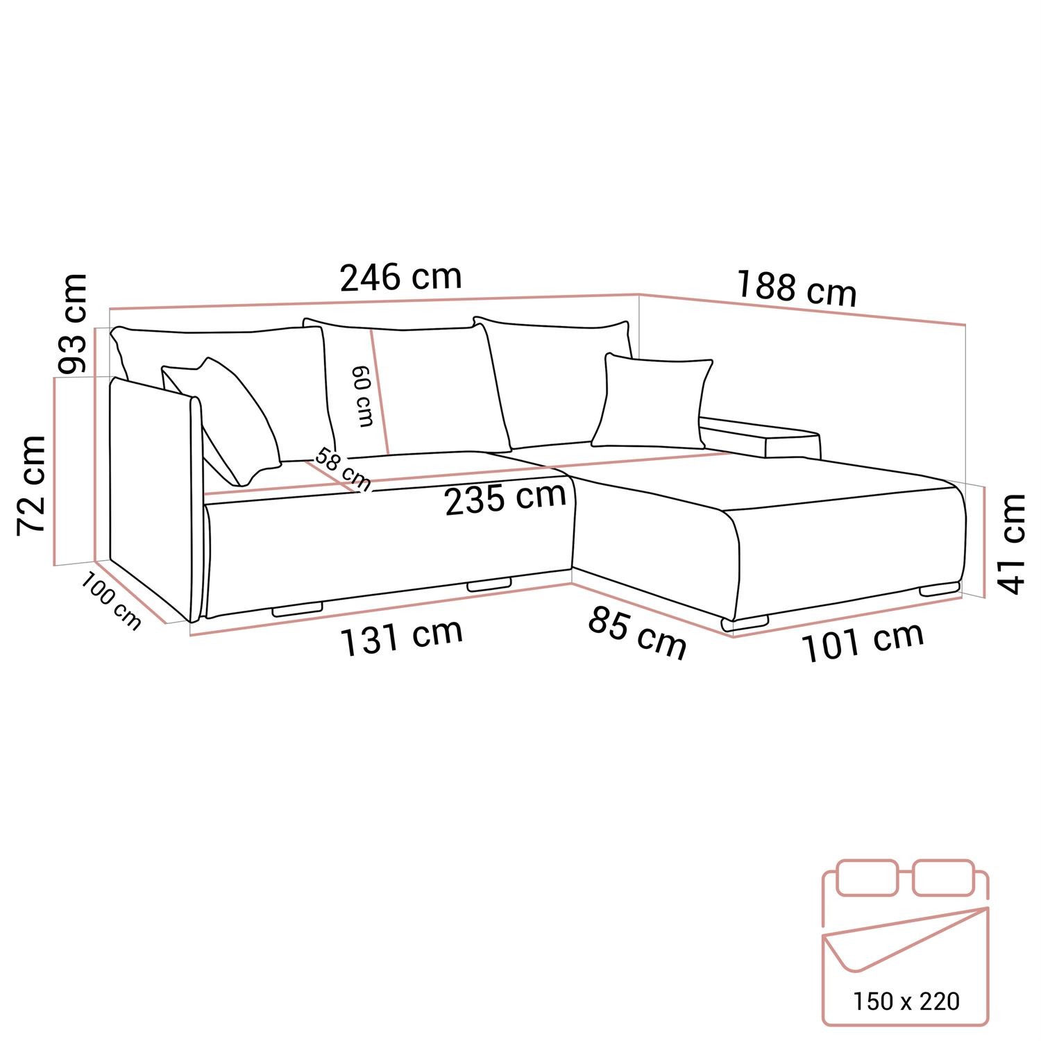 Ecksofa LAVIO L mit Schlaffunktion und Bettzeugkasten