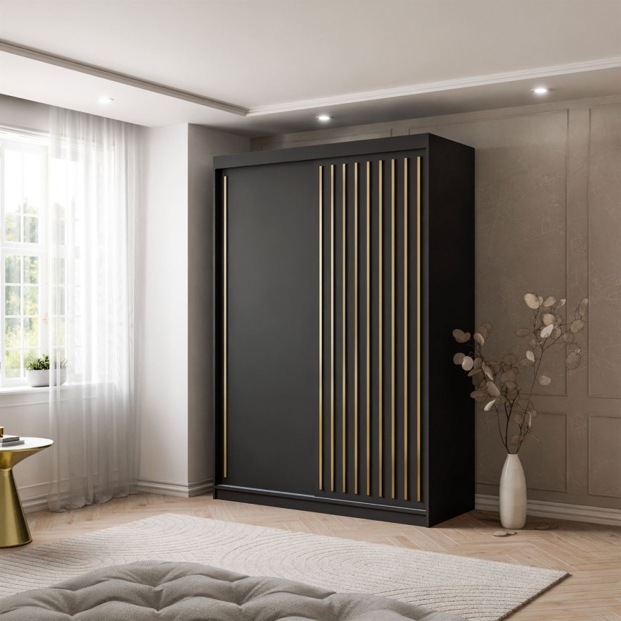 Schiebeschrank AURIS 150 cm mit goldenen Lamellen