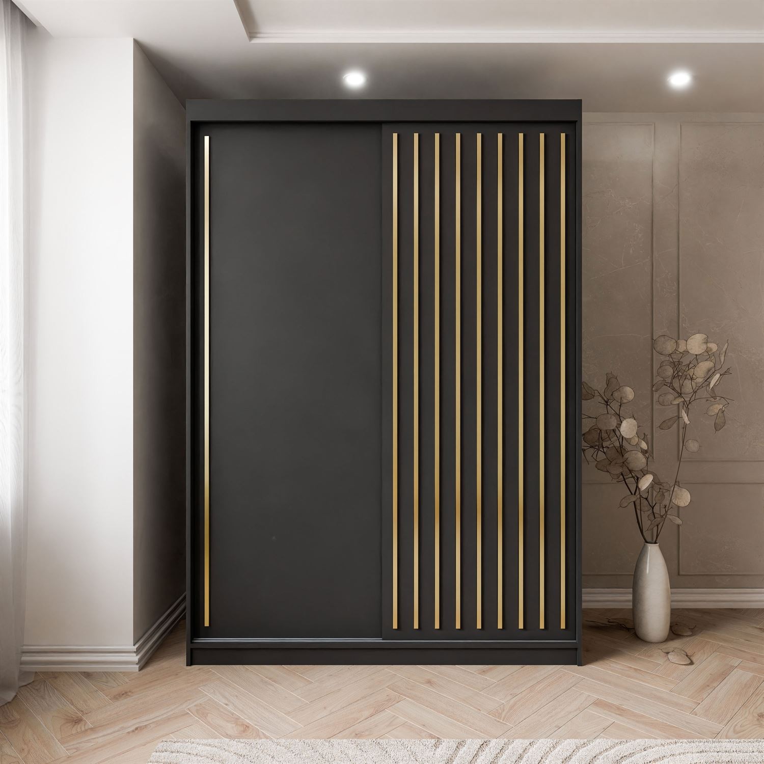 Schiebeschrank AURIS 150 cm mit goldenen Lamellen