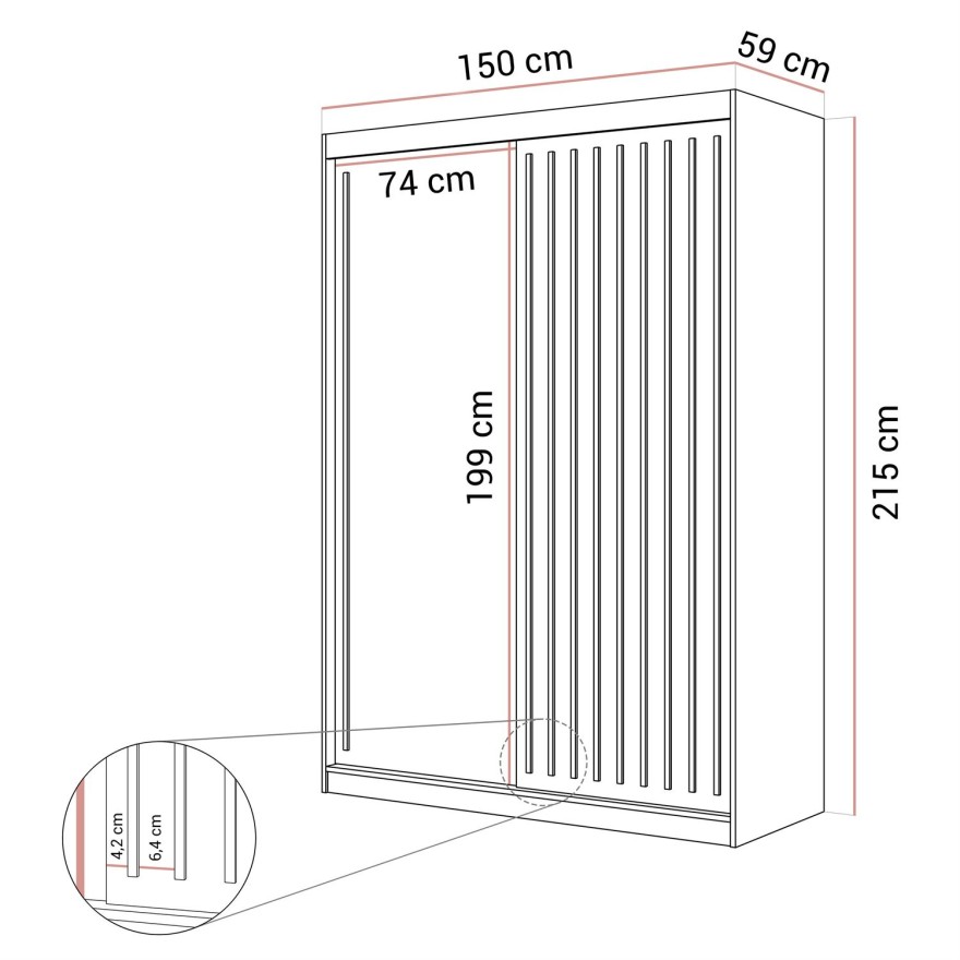 Schiebeschrank AURIS 150 cm mit goldenen Lamellen