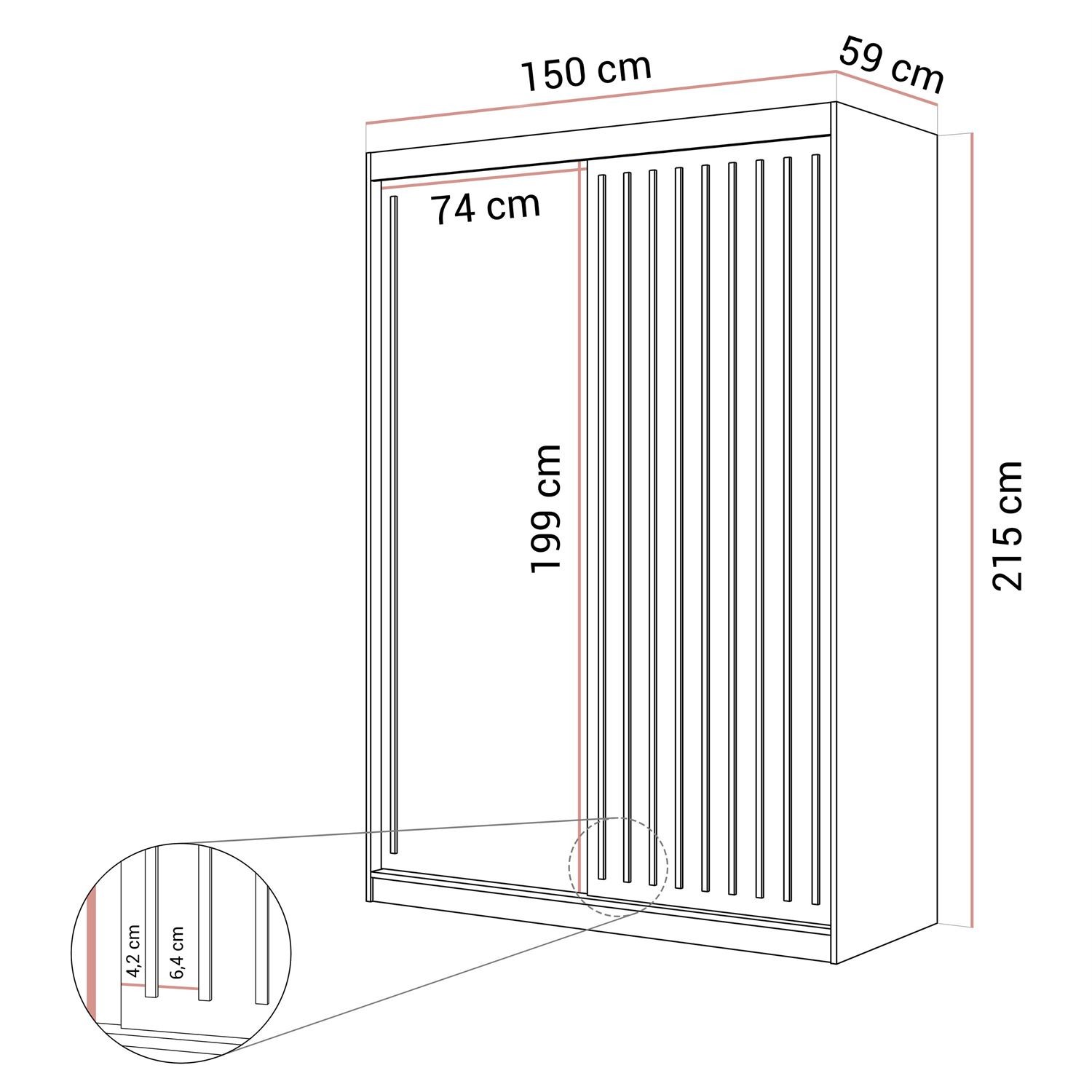 Schiebeschrank AURIS 150 cm mit goldenen Lamellen