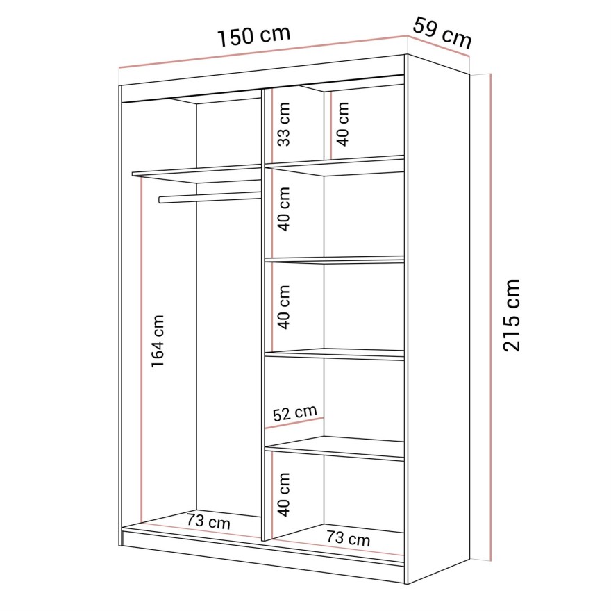 Schiebeschrank AURIS 150 cm mit goldenen Lamellen