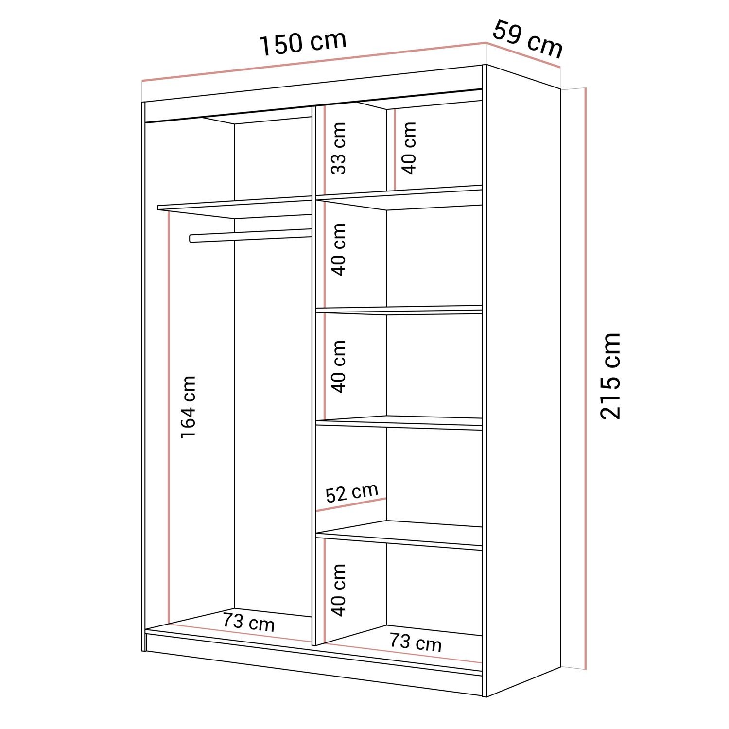 Schiebeschrank AURIS 150 cm mit goldenen Lamellen