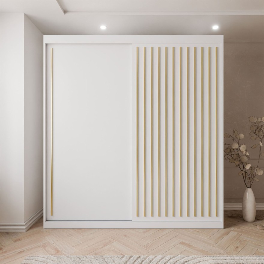 Schiebeschrank AURIS 200 cm mit goldenen Lamellen