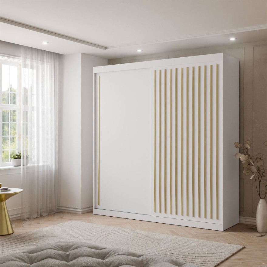 Schiebeschrank AURIS 200 cm mit goldenen Lamellen