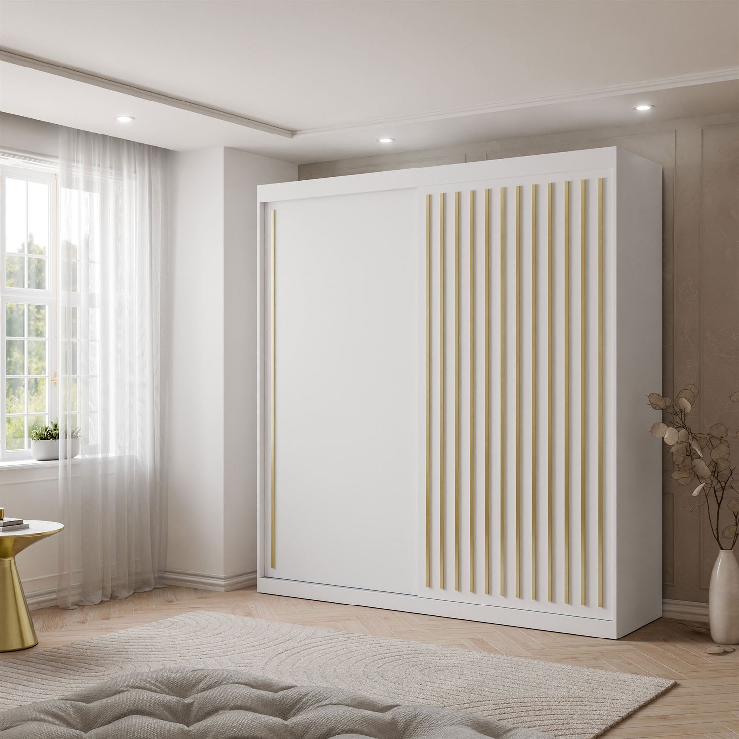 Schiebeschrank AURIS 200 cm mit goldenen Lamellen