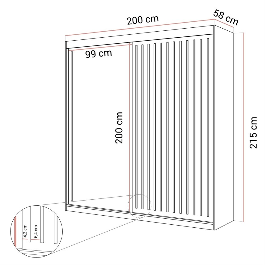 Schiebeschrank AURIS 200 cm mit goldenen Lamellen