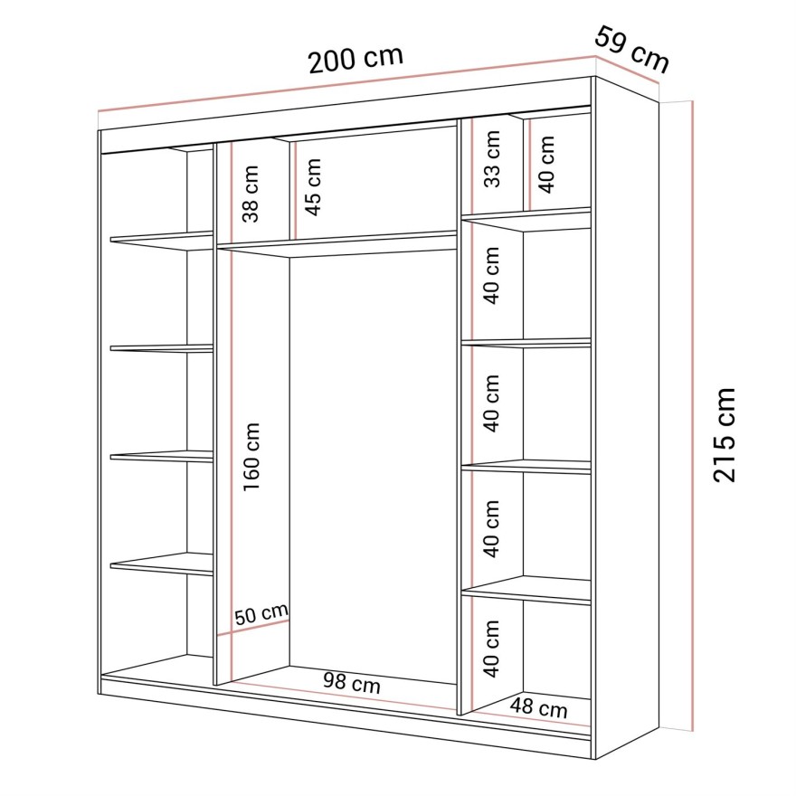 Schiebeschrank AURIS 200 cm mit goldenen Lamellen