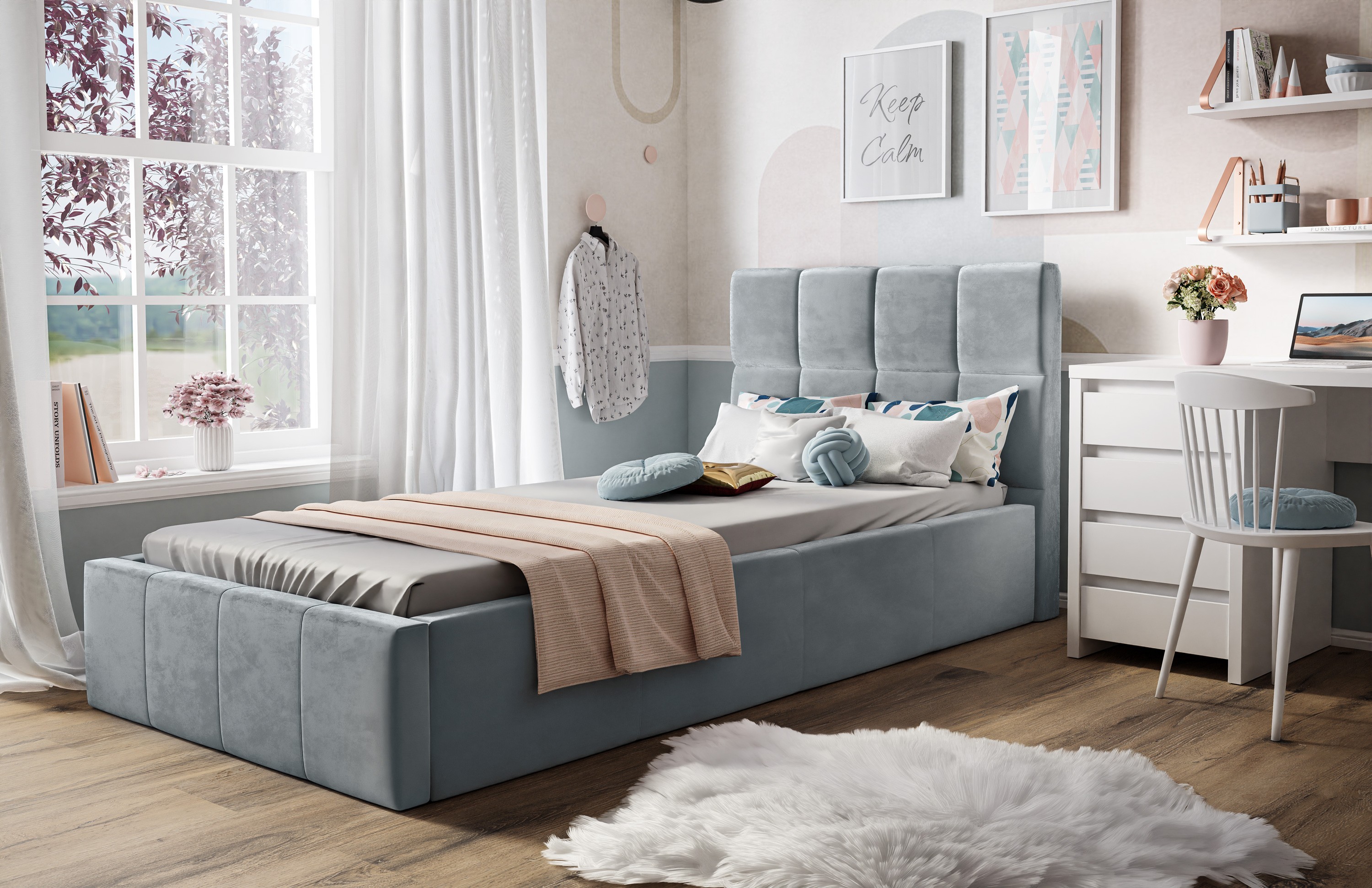 Gepolstertes Einzelbett CHARLIE 90x200 cm