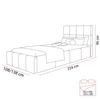 Gepolstertes Einzelbett CHARLIE 90x200 cm