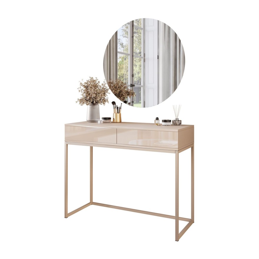 Blanco Glamour Schminktisch Kaschmir auf kaschmirfarbenem Gestell mit LED-Spiegel