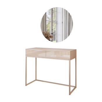 Blanco Glamour Schminktisch Kaschmir auf kaschmirfarbenem Gestell mit LED-Spiegel