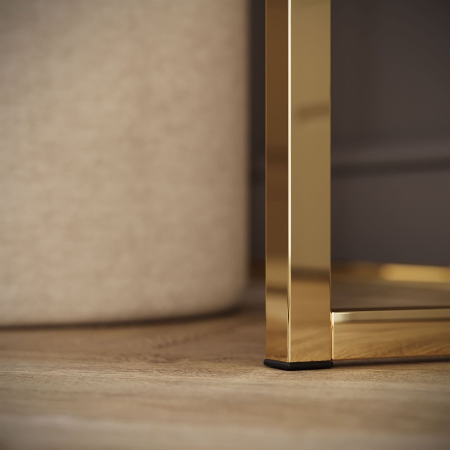 BLANCO GLAMOUR Kaschmir Schminktisch auf golden verchromtem Gestell mit LED-Spiegel