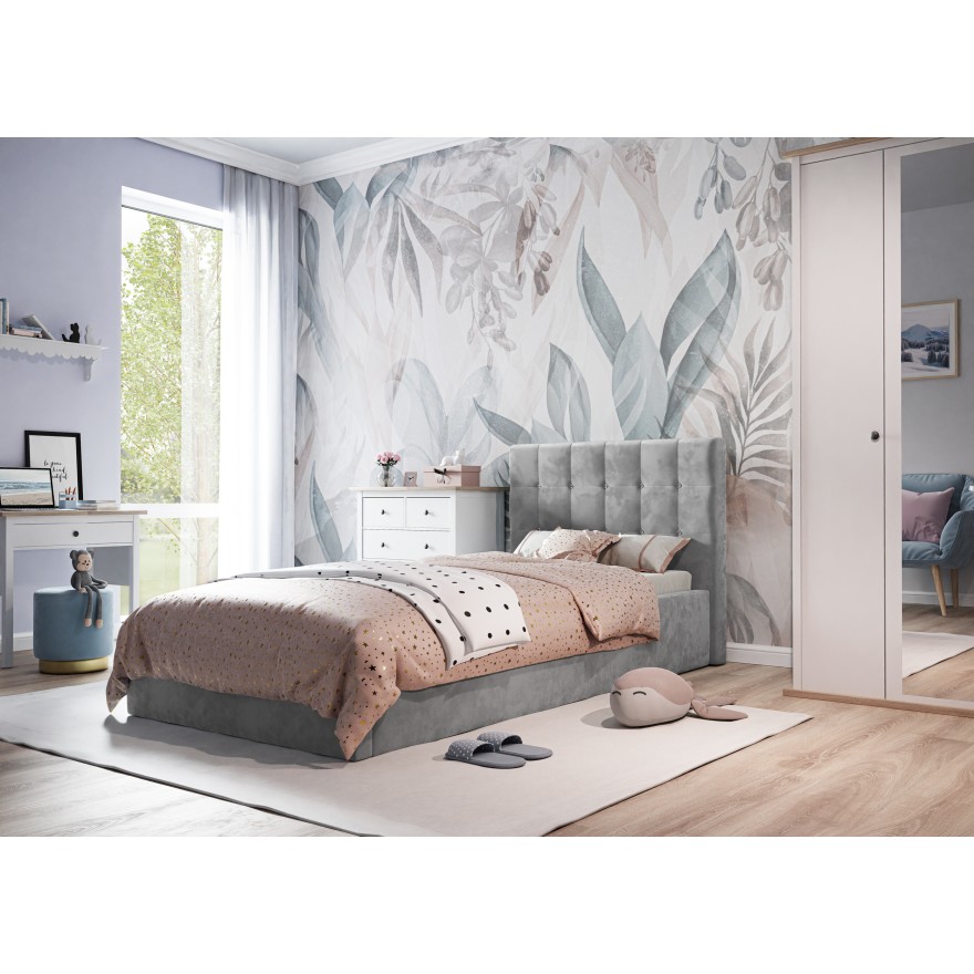 Polsterbett LILI II 90x200 cm Einzelbett mit Krostalknöpfen