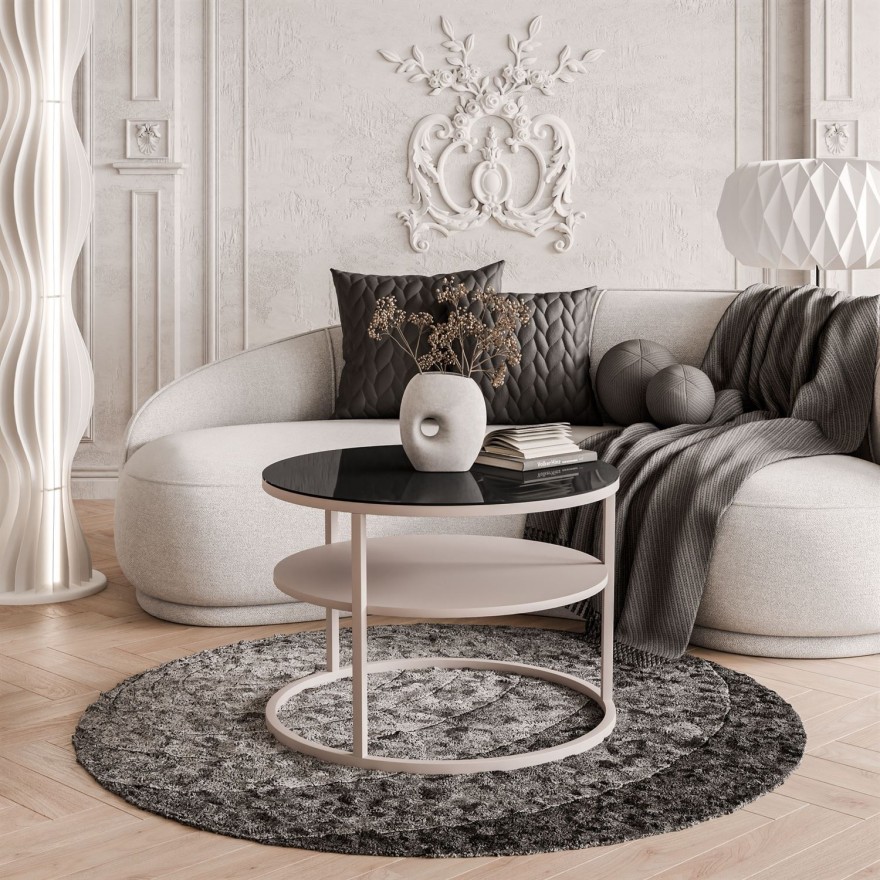 CIRI GLASS Couchtisch in Kaschmir mit Ablage