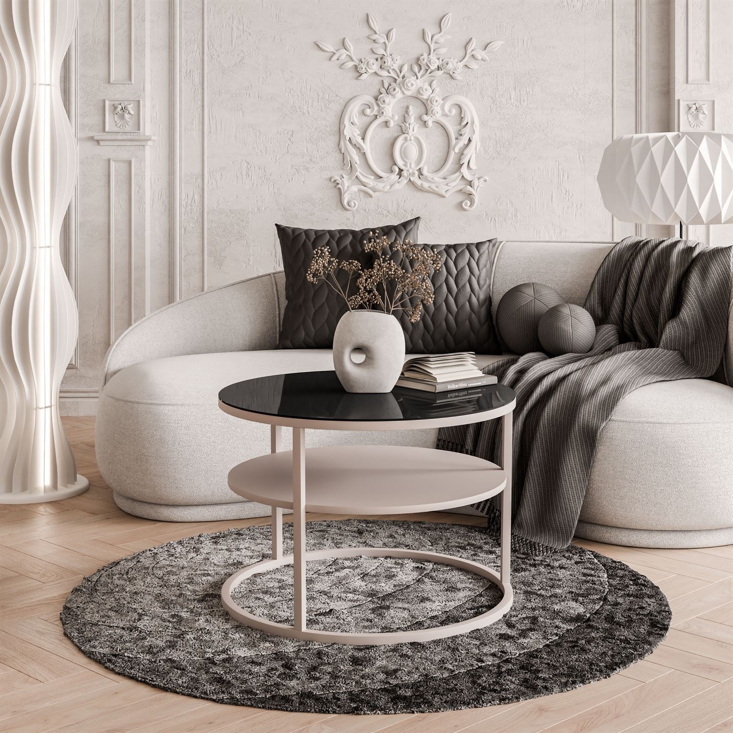 CIRI GLASS Couchtisch in Kaschmir mit Ablage