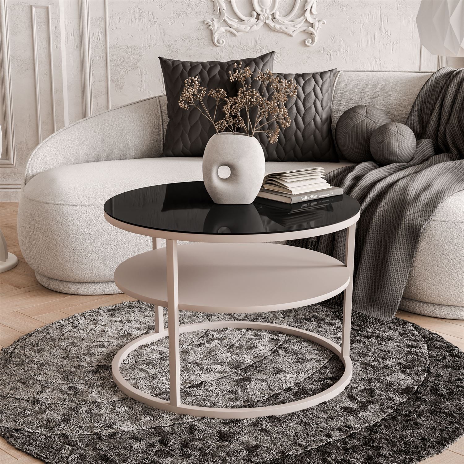 CIRI GLASS Couchtisch in Kaschmir mit Ablage