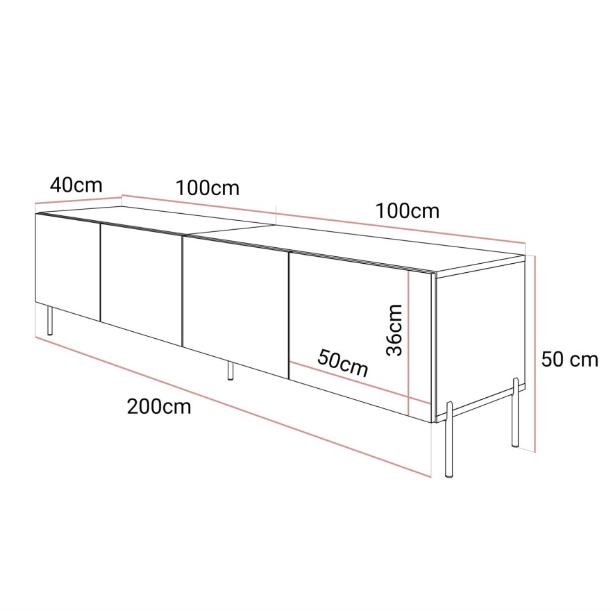 TV-Schrank COLGANTE 200 Kaschmir Hochglanz auf Beinen