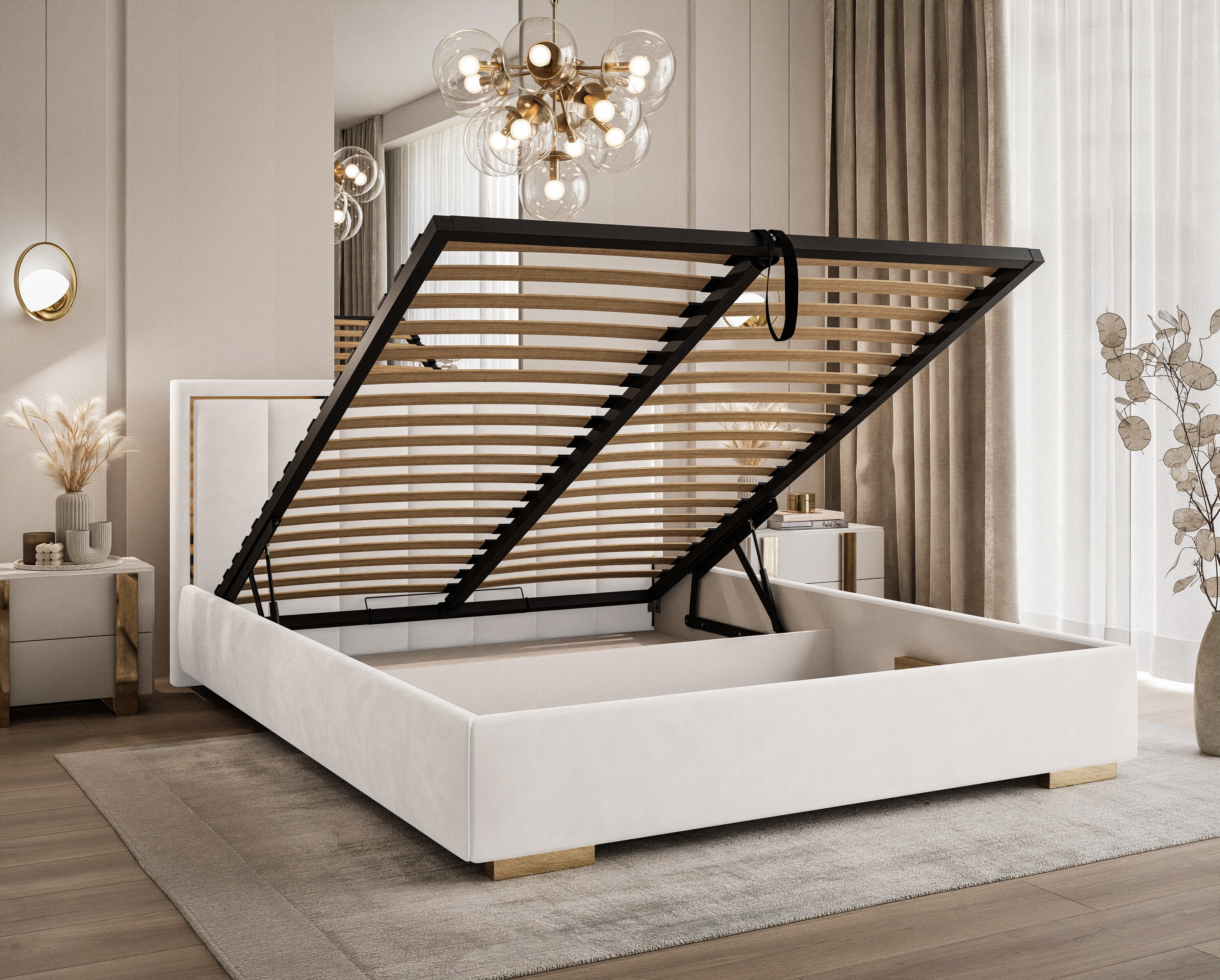 Polsterbett AURELIA mit Bettkasten und Metallgestell