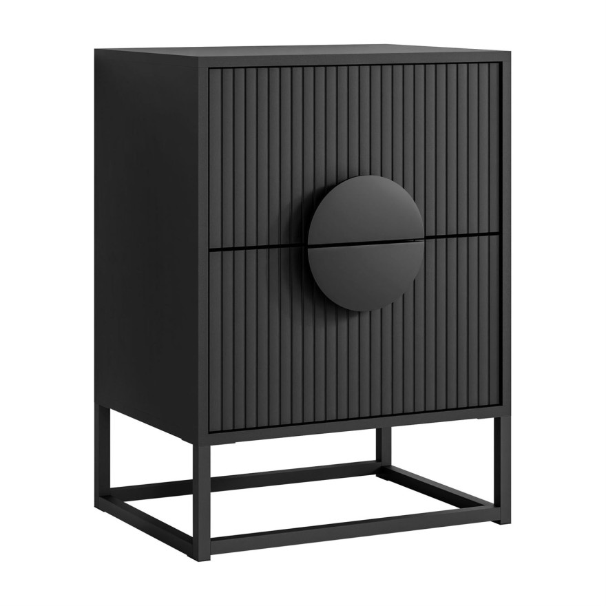 Nachttisch  LUNO mit geriffelter Front auf Rahmen