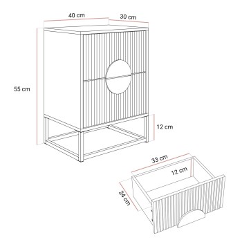 Nachttisch  LUNO mit geriffelter Front auf Rahmen