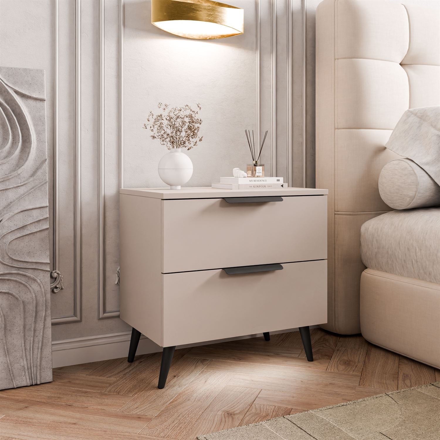 Nachttisch LINA KASCHMIR 2S auf schrägen Beinen mit LED