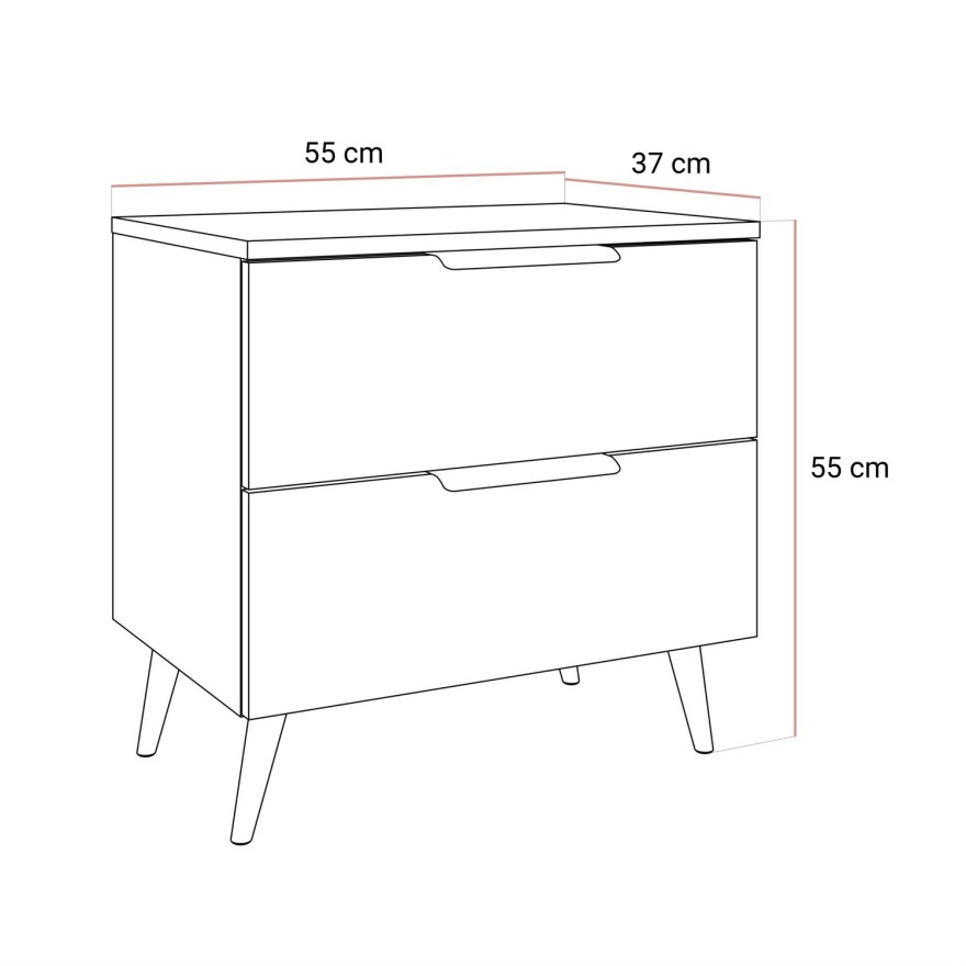 Nachttisch LINA KASCHMIR 2S auf schrägen Beinen mit LED