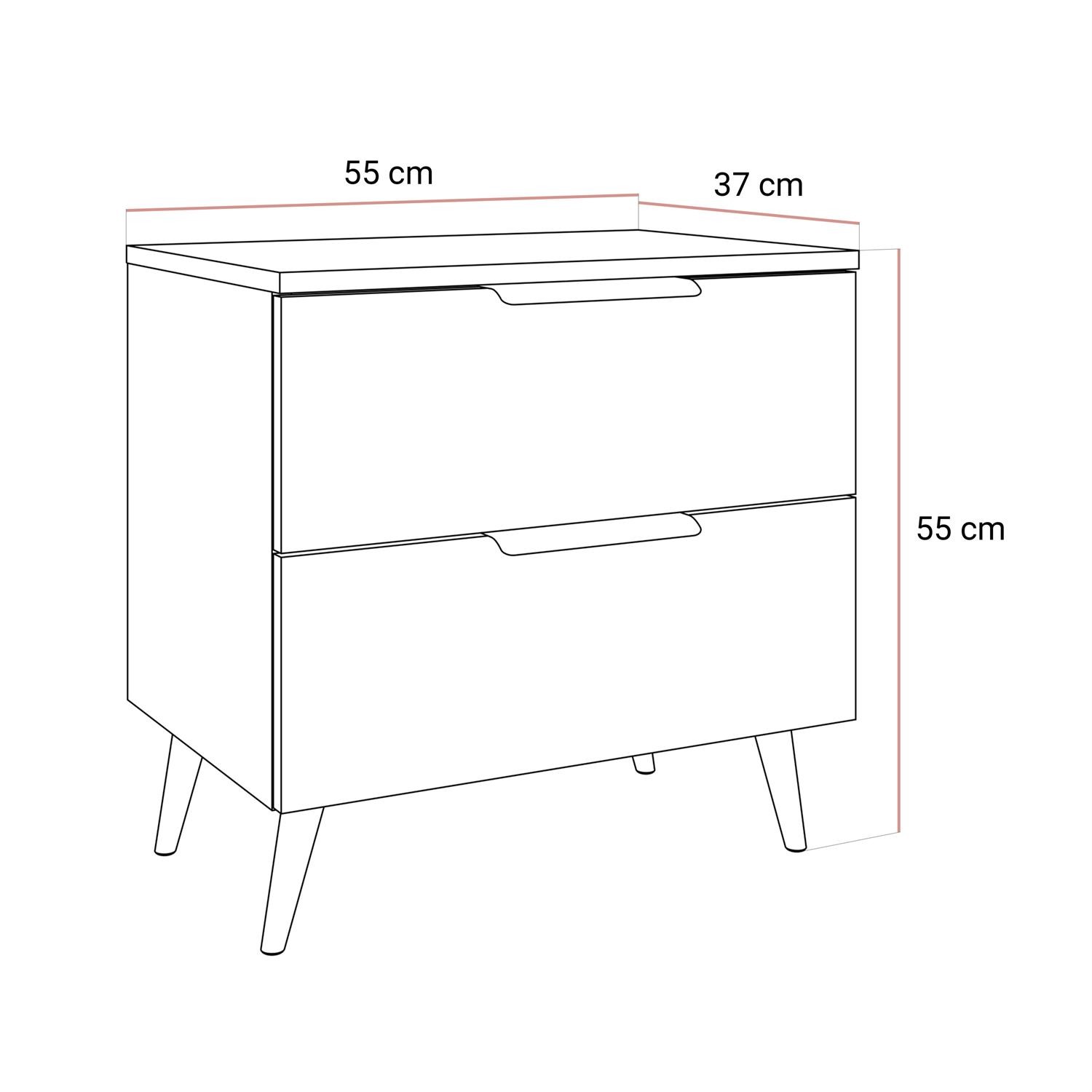 Nachttisch LINA KASCHMIR 2S auf schrägen Beinen mit LED