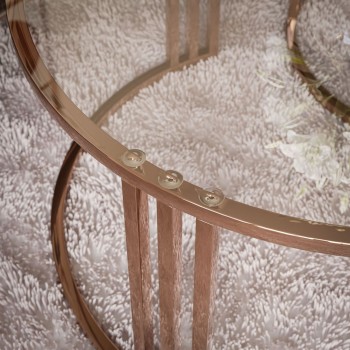 Runder Couchtisch LORI GLASS mit Kupferrotgestell