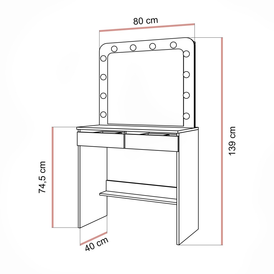Schminktisch LUMINE mit Spiegel und LED-Beleuchtung