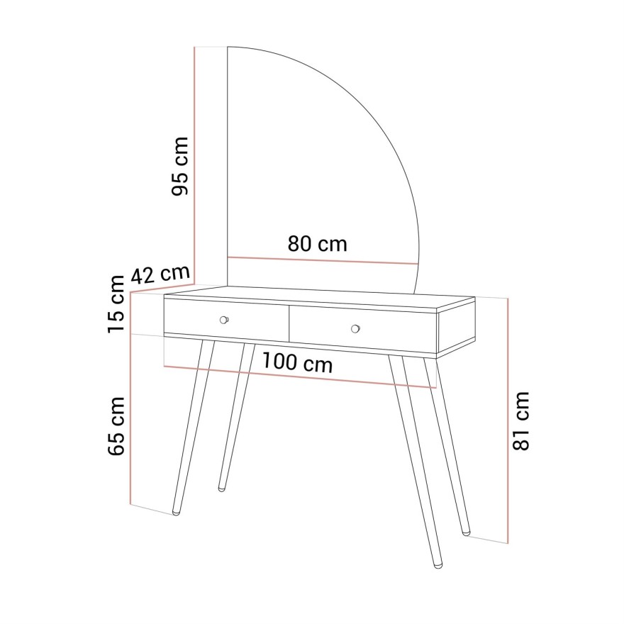 Schminktisch SIENNA-QS KASCHMIR mit LED-Spiegel