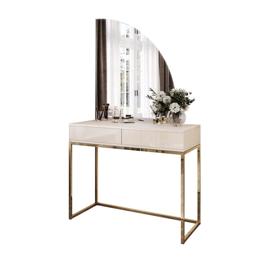 Schminktisch QUINNIE KASCHMIR mit LED Spiegel, Goldchrom