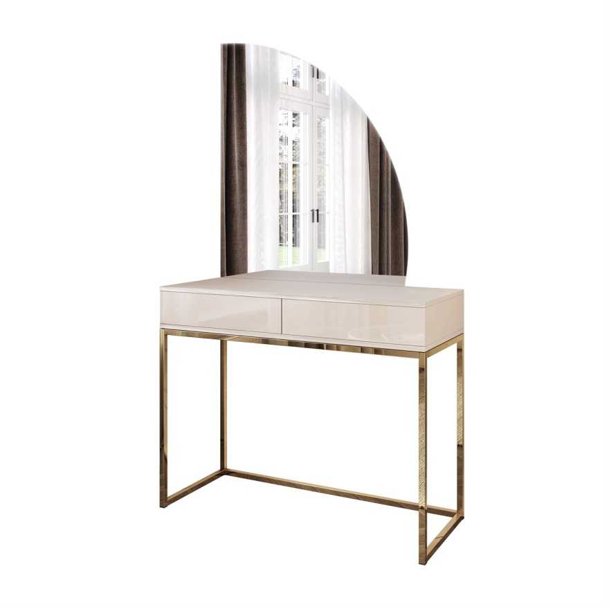 Schminktisch QUINNIE KASCHMIR mit LED Spiegel, Goldchrom