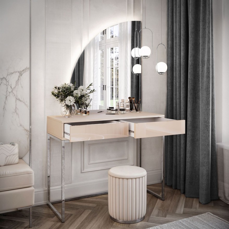 Schminktisch QUINNIE KASCHMIR mit LED-Spiegel Chrom