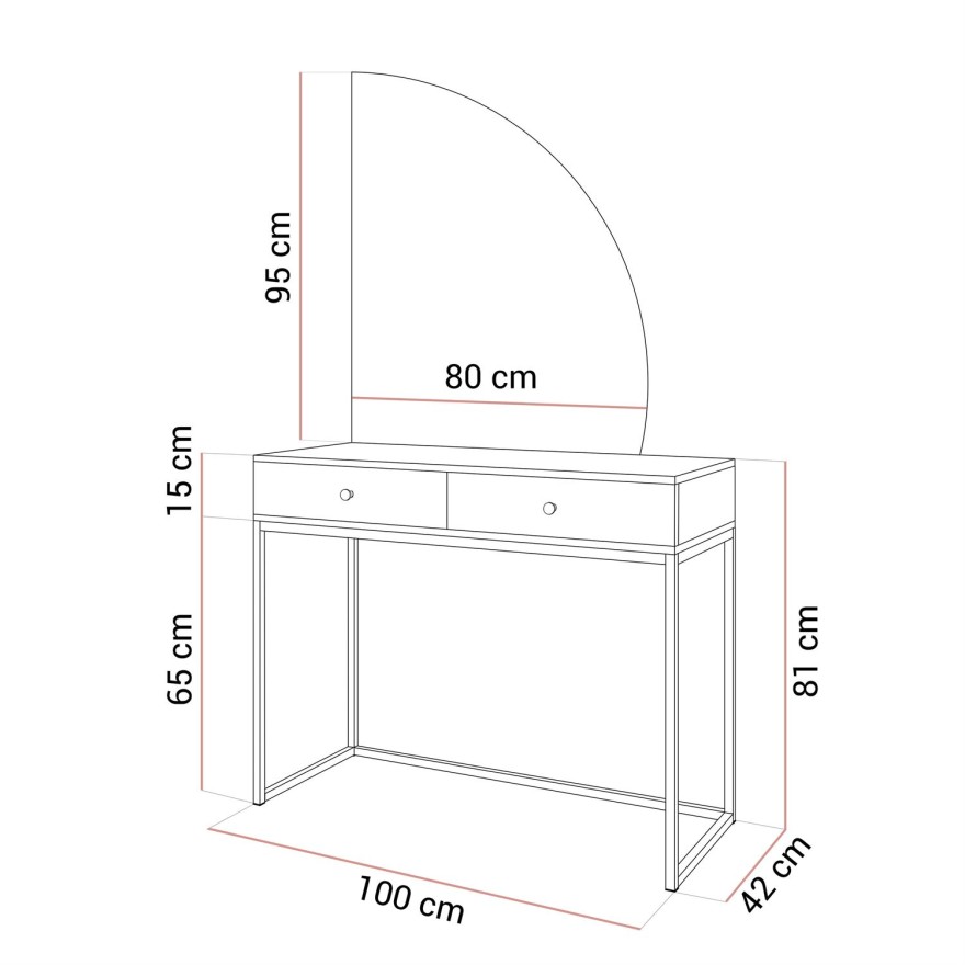 Schminktisch QUINNIE KASCHMIR mit LED-Spiegel
